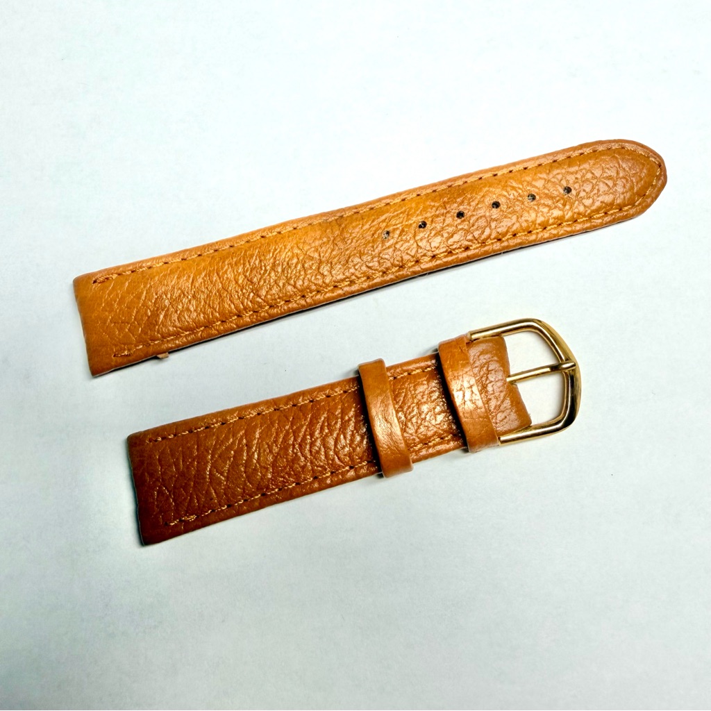 New 1716mm Light Brown Genuine Leather Watch Strap Band W Gold Tone Buckle